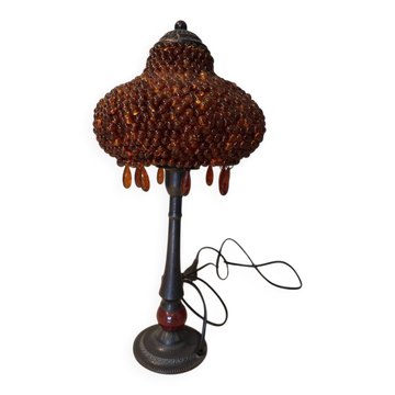 Lampe vintage à abat-jour perlé style oriental