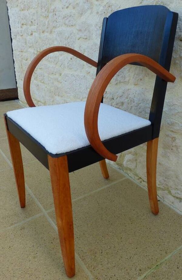 Fauteuil bridge Stella en bois et tissu, années 50