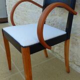 Fauteuil bridge Stella en bois et tissu, années 50