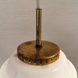 Hanging lamp in red lacquered metal and milky white opal glass 1970s Denmark.