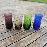 4 old colored glass liqueur glasses