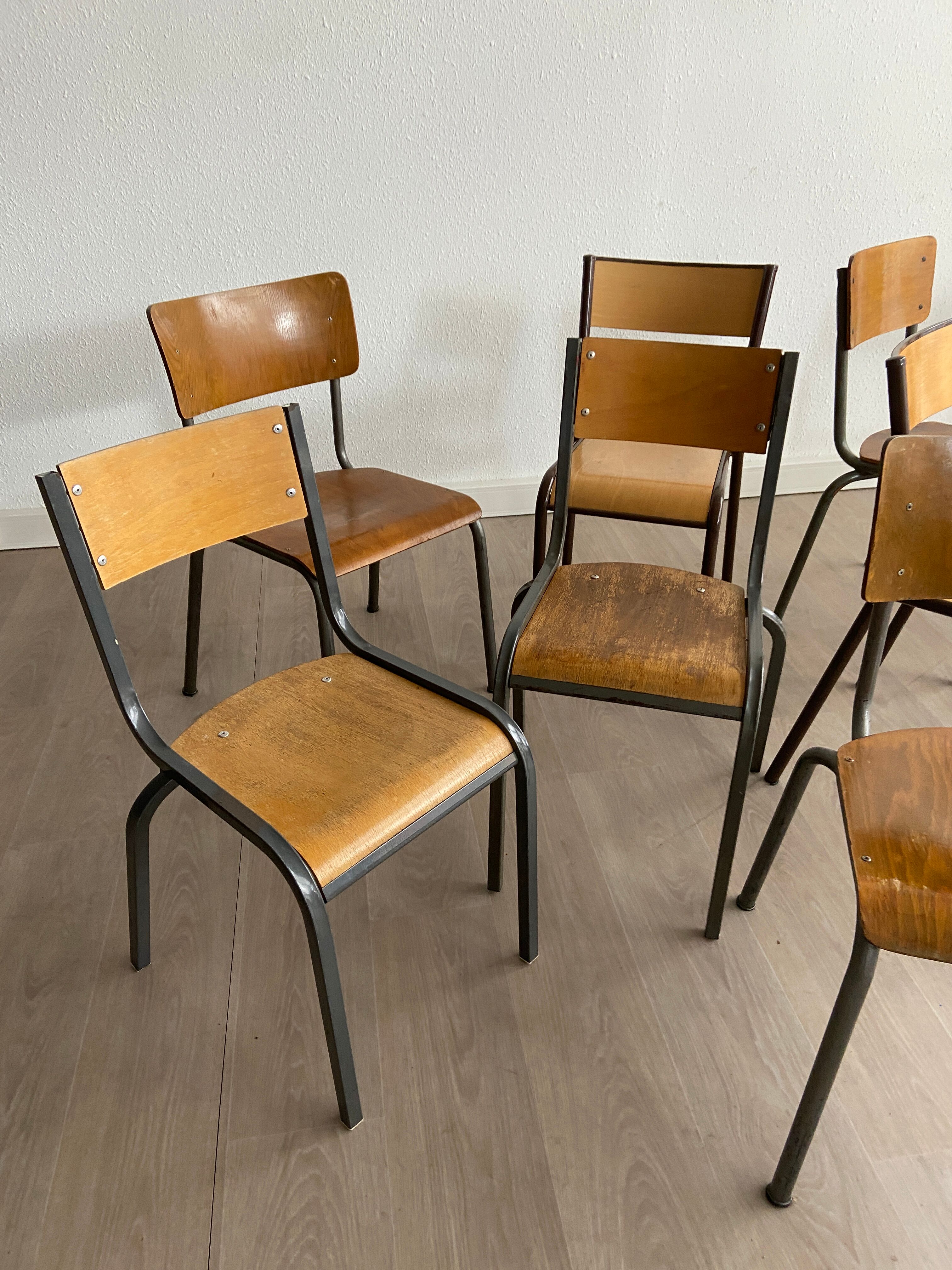 Set of 10 mismatched industrial chairs vintage mullca