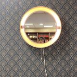 Vintage round luminous and pivoting spage age mirror by Allibert, circa 1970
