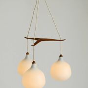 Pendant lamp with opal glass shades teak frame by Uno & Östen Kristiansson