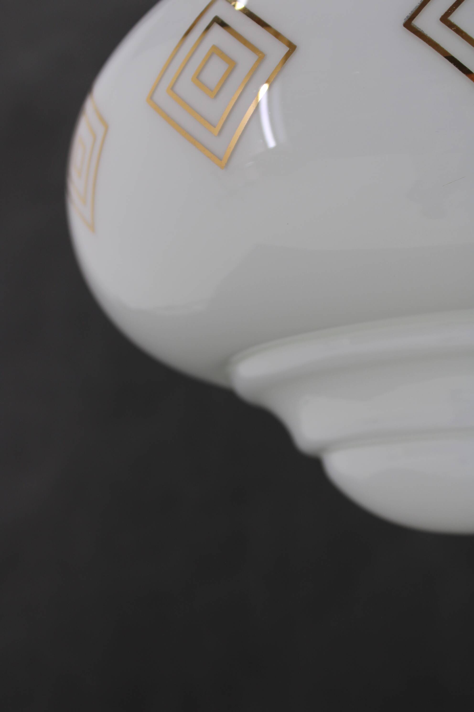 1970s Glass Pendant Light with Brass Chain , Czechoslovakia