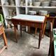 Desk, dark wood and marble side table