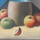 Still life with blue veil, oil on canvas signed