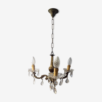 3-burner chandelier in brass and glass – 70s/80s