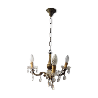 3-burner chandelier in brass and glass – 70s/80s