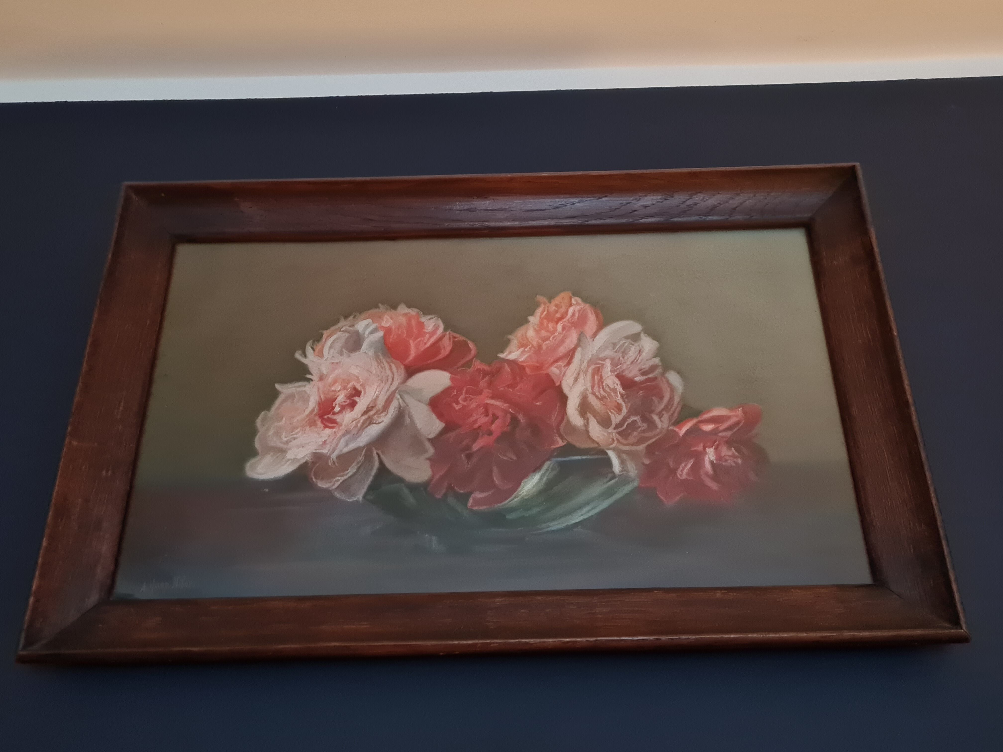 Pastel painting cut of peonies
