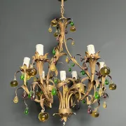 Golden Metal Cage with Leaf and Multi-Coloured Glass Fruit Decoration