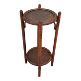 Vintage folding wooden and wicker side table.