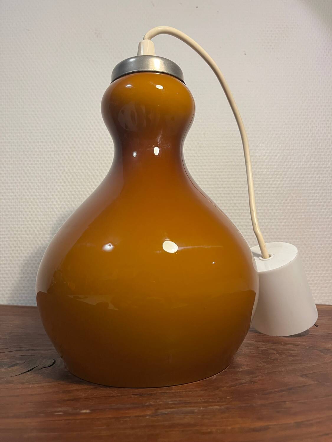 70s pear pendant light brown opaline