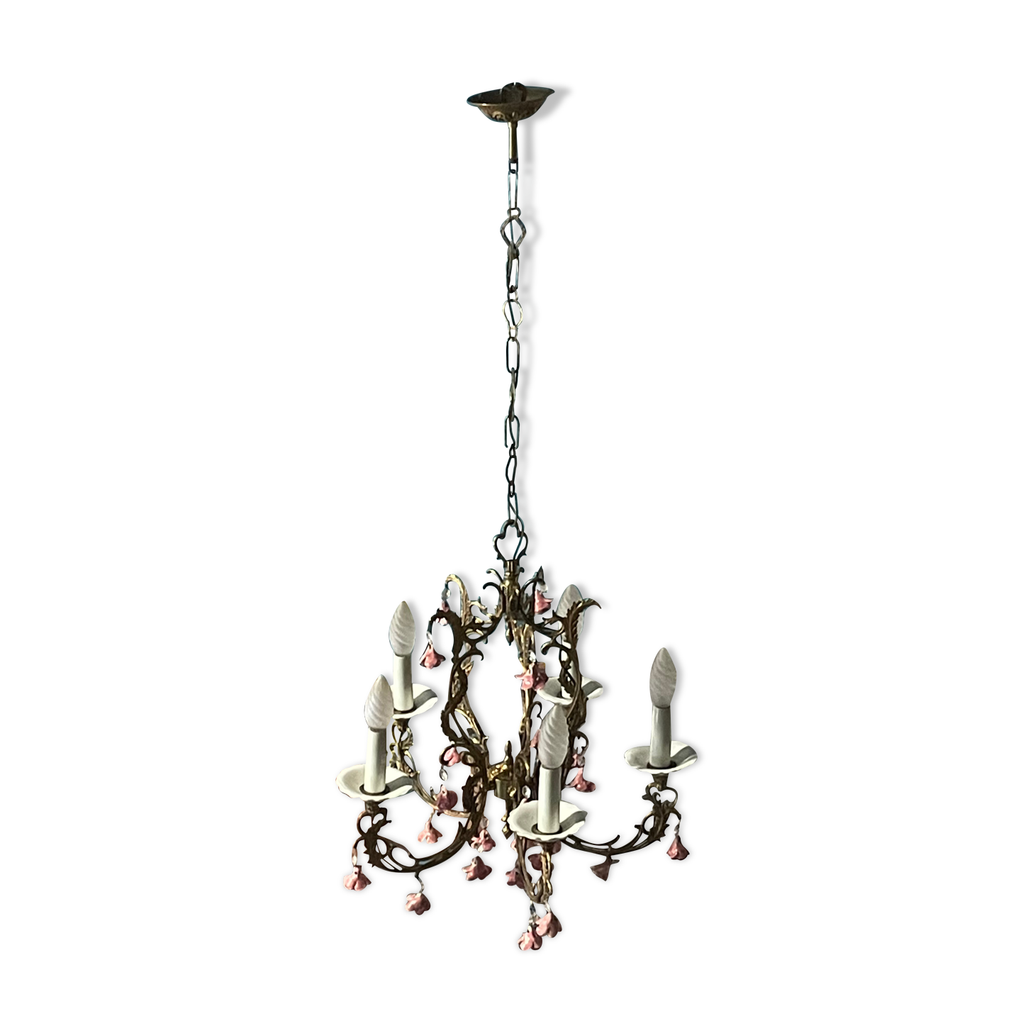 Lustre bronze et porcelaine 5 feux