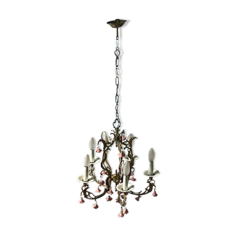 Lustre bronze et porcelaine 5 feux