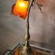 Bronze lamp on blond oak base, art nouveau with tulip, 45x30