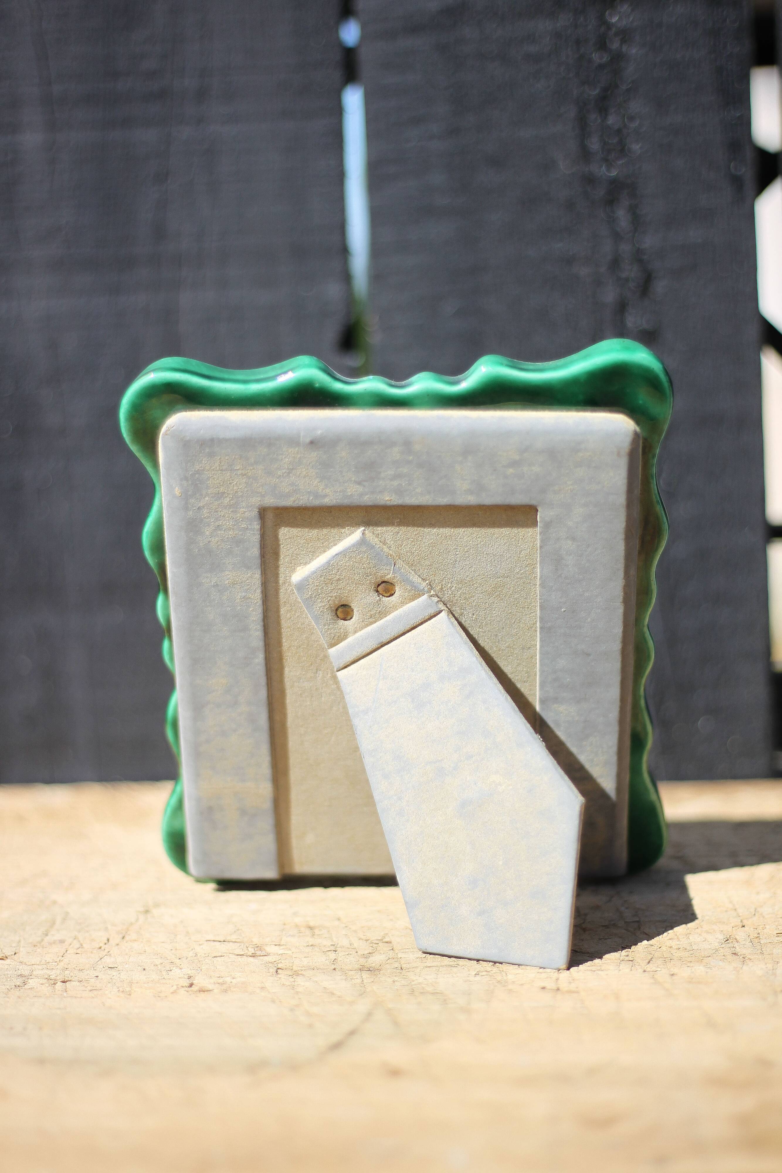 Green ceramic photo frame, vintage ceramic frame, photo frame, interior decoration