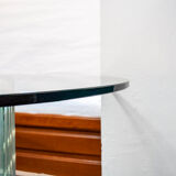 Table en cristal, miroir et laiton laqué, Italie des années 70