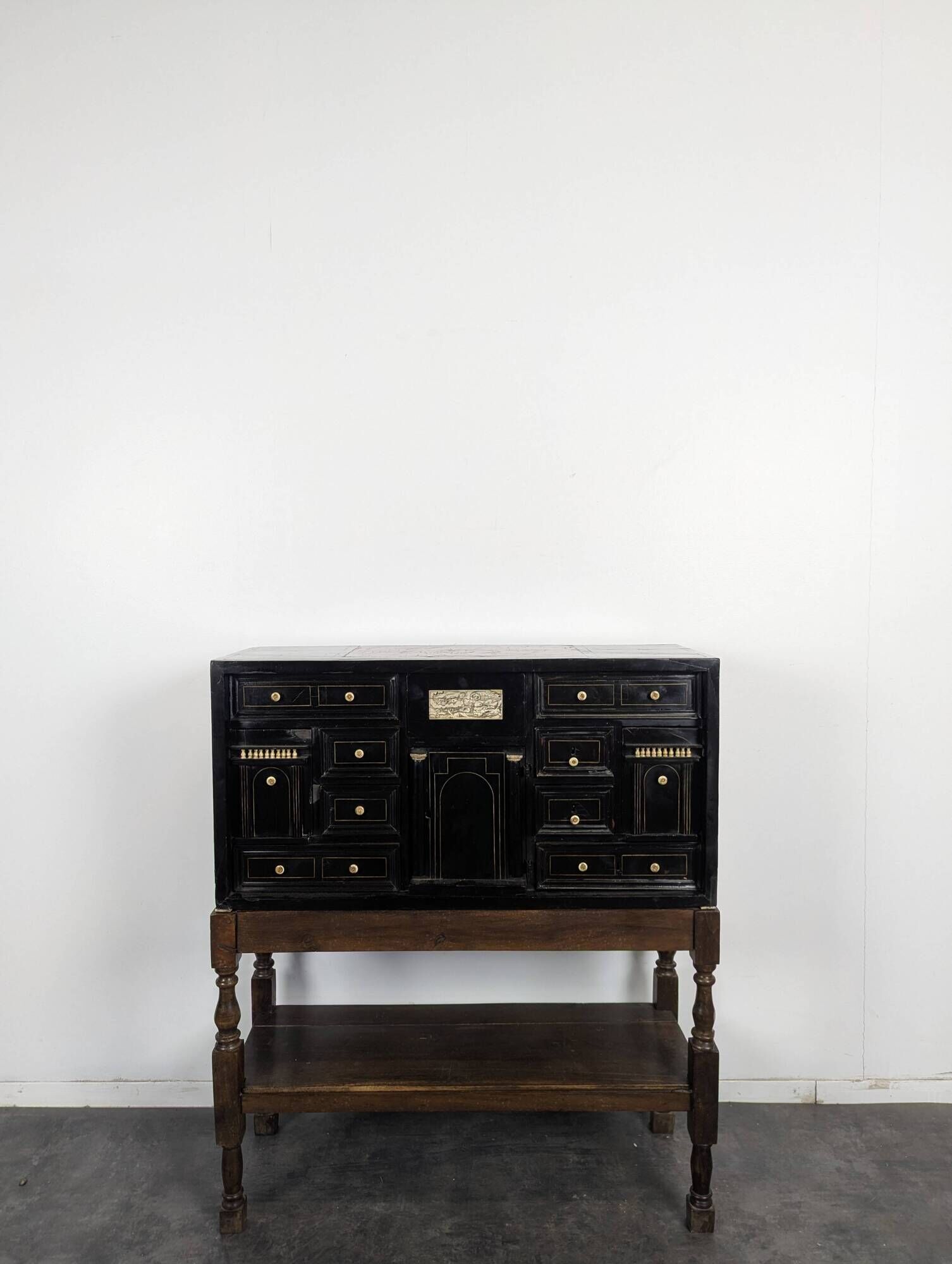 17th-century blackened wooden Flemish cabinet