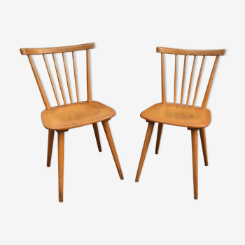 Pair of Scandinavian beech bistro chairs