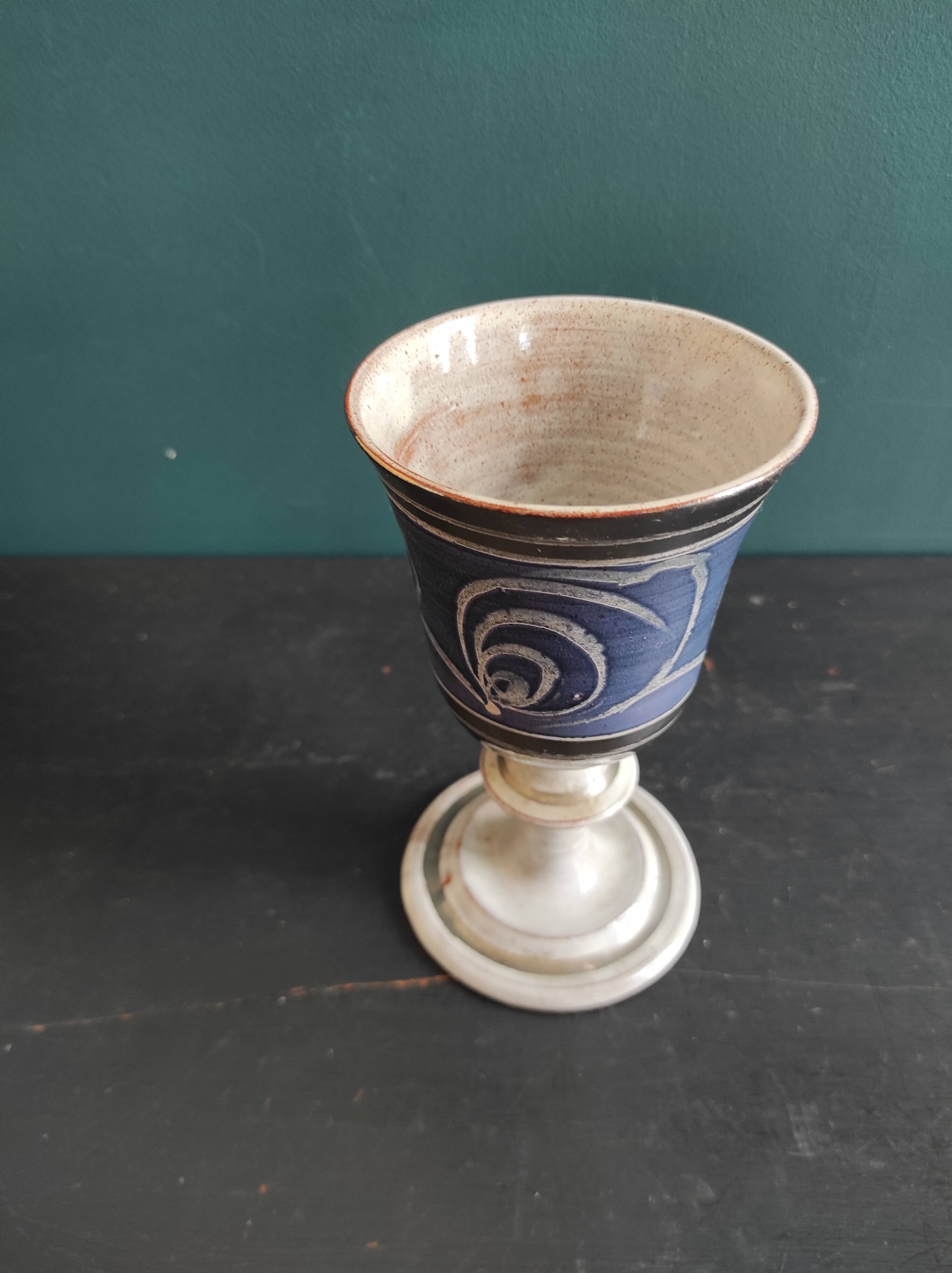 Set of 2 large ceramic glasses in blue and silver