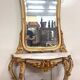 Importante console galbée + miroir style Louis XV en bois doré et laqué