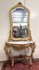 Importante console galbée + miroir style Louis XV en bois doré et laqué