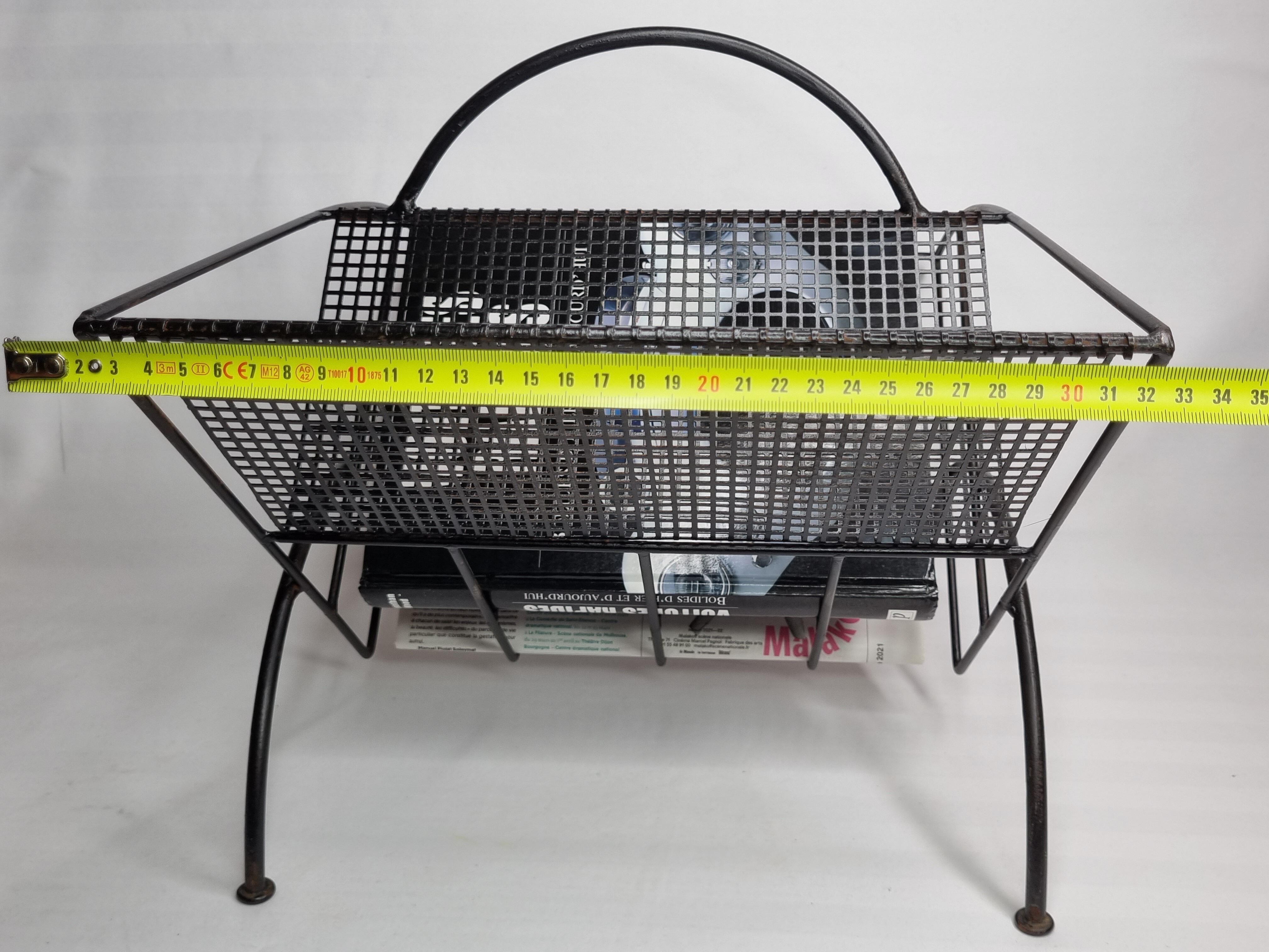 Vintage magazine holder in steel and perforated metal