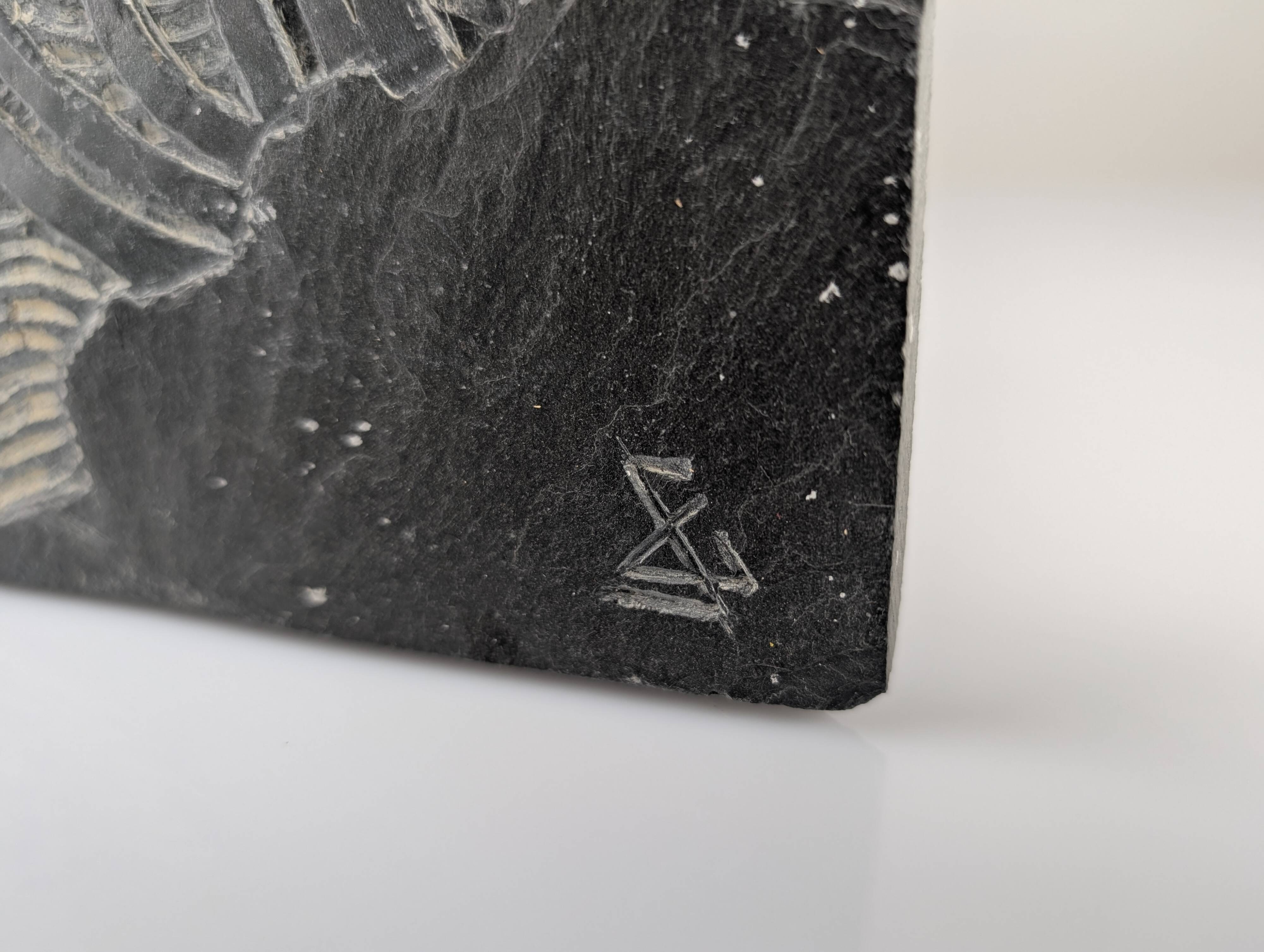 Slate Bas-Relief with Floral Motifs, Signed, 1970s