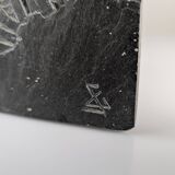 Slate Bas-Relief with Floral Motifs, Signed, 1970s