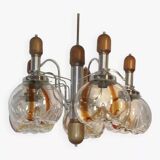 Murano glass chandelier in wood and chrome for Mazzega 60/70