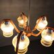 Mid Century Czech Wood Glass Chandelier, 1970s Restored