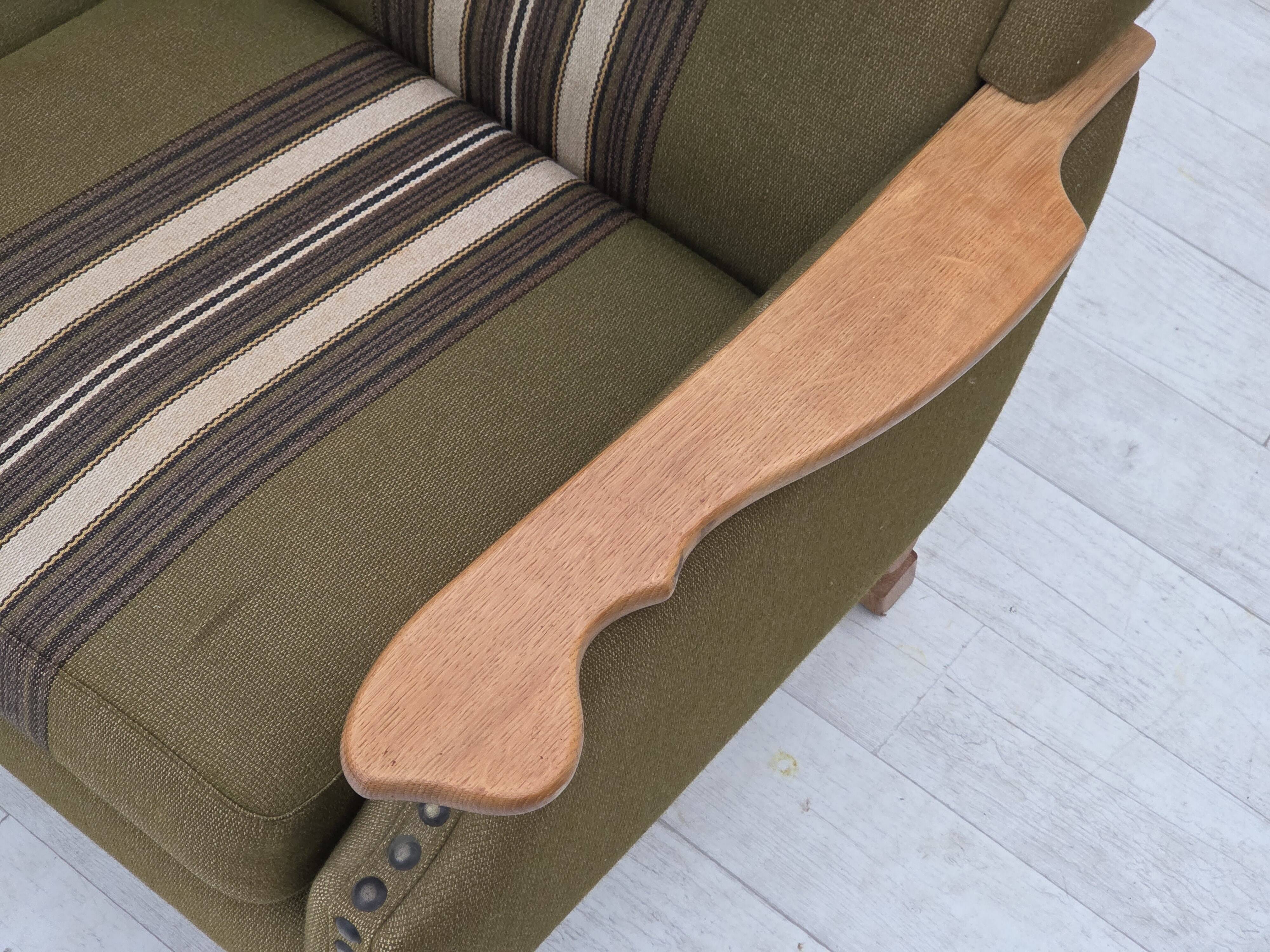 1970s, Danish 2-seater sofa, green furniture wool, oak wood.