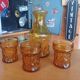 Vintage "BRF" Amber Carafe and 3 Glasses