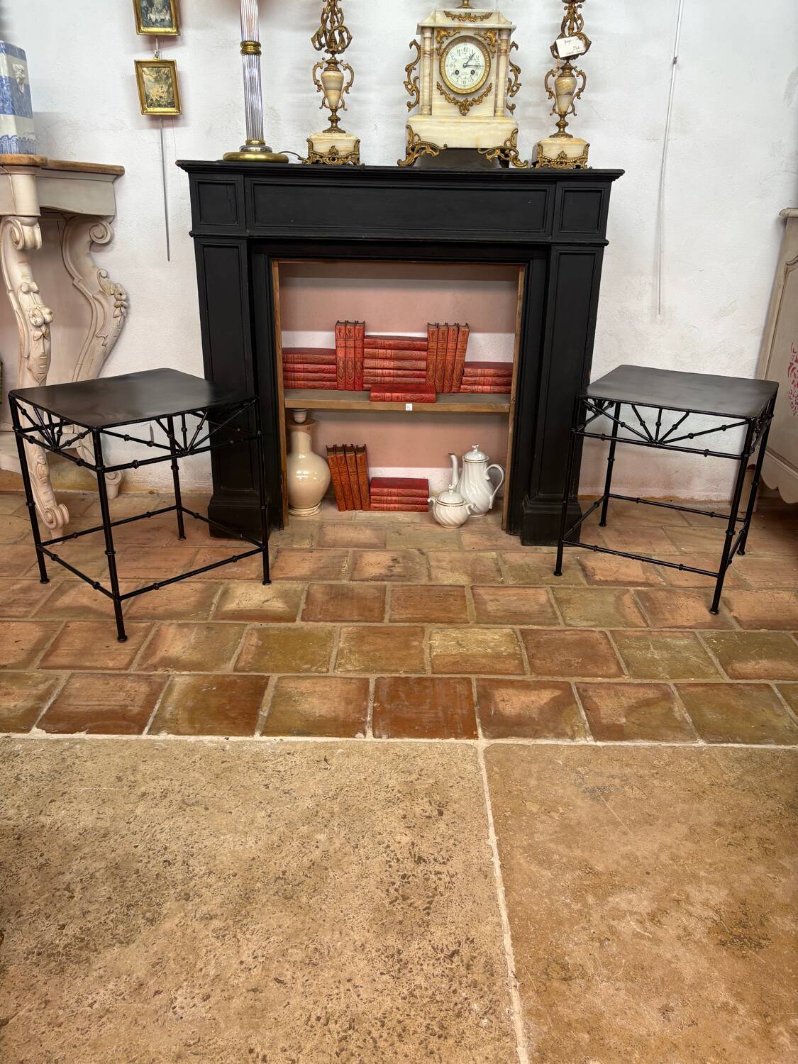 Pair of wrought iron side tables