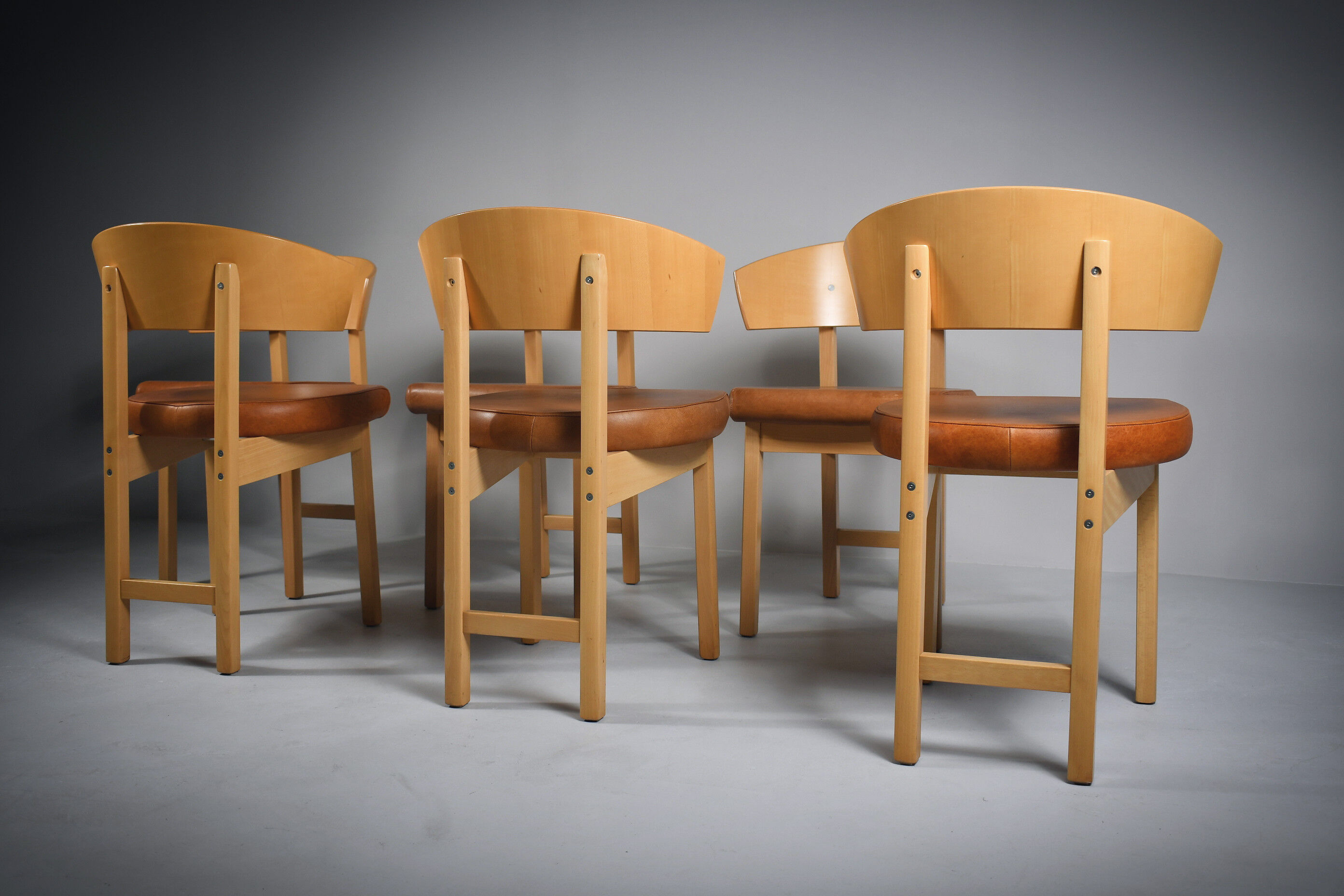 Vintage dining chairs in natural leather and beech Italy