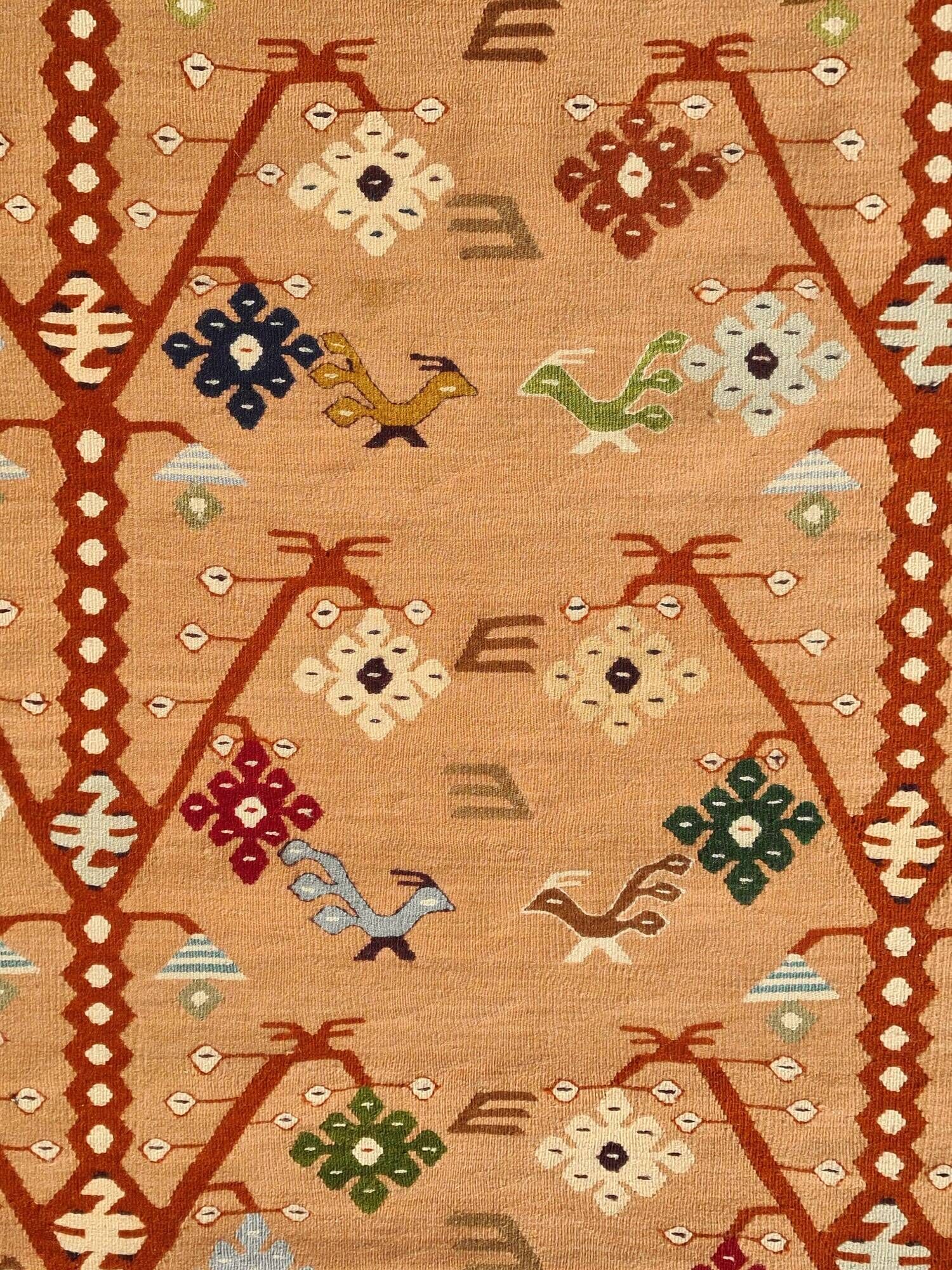 Rare Kotel Kilim "Tree of Life" Vintage Peach Background - 208 x 118 cm