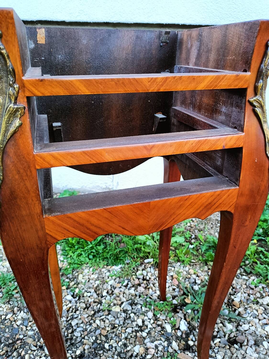 Louis xv style marble top marquetry bedside tables