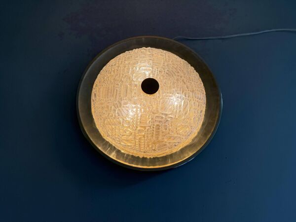 Plafonnier en cristal de verre et métal doré, années 1960, Allemagne