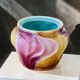 Antique tobacco pot from the Art Nouveau period signed Sarreguemines, in majolica.