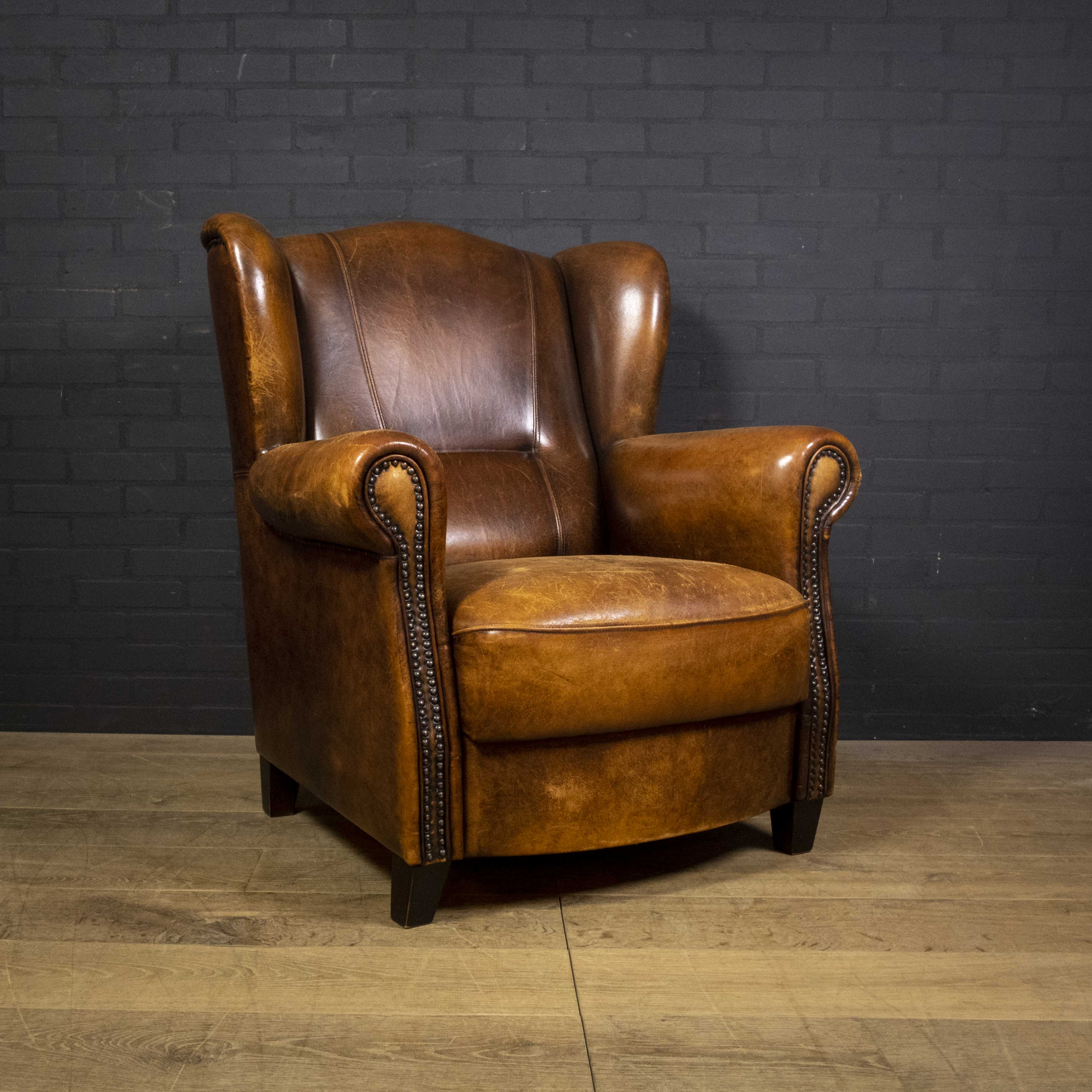 Fauteuil vintage Joris design cuir de mouton