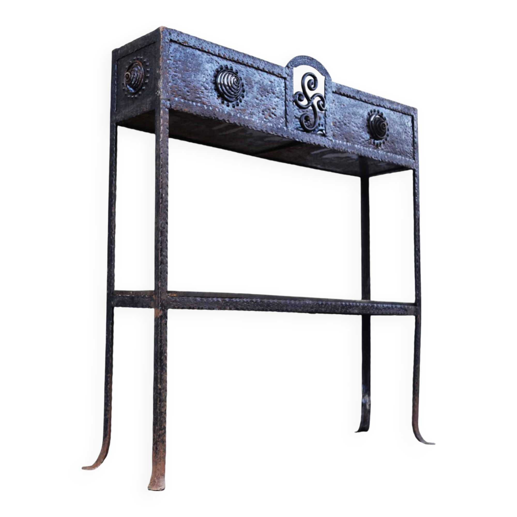 Viennese-style hammered iron flower planter holder Secession