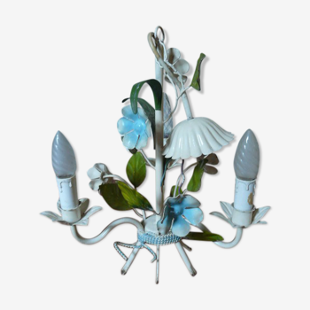 Metal chandelier bouquet of blue flowers 70s