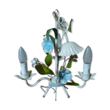 Lustre métal bouquet de fleurs bleues années 70