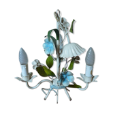 Lustre métal bouquet de fleurs bleues années 70