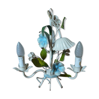 Metal chandelier bouquet of blue flowers 70s