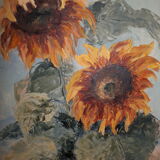 Still life sunflower painting on panel