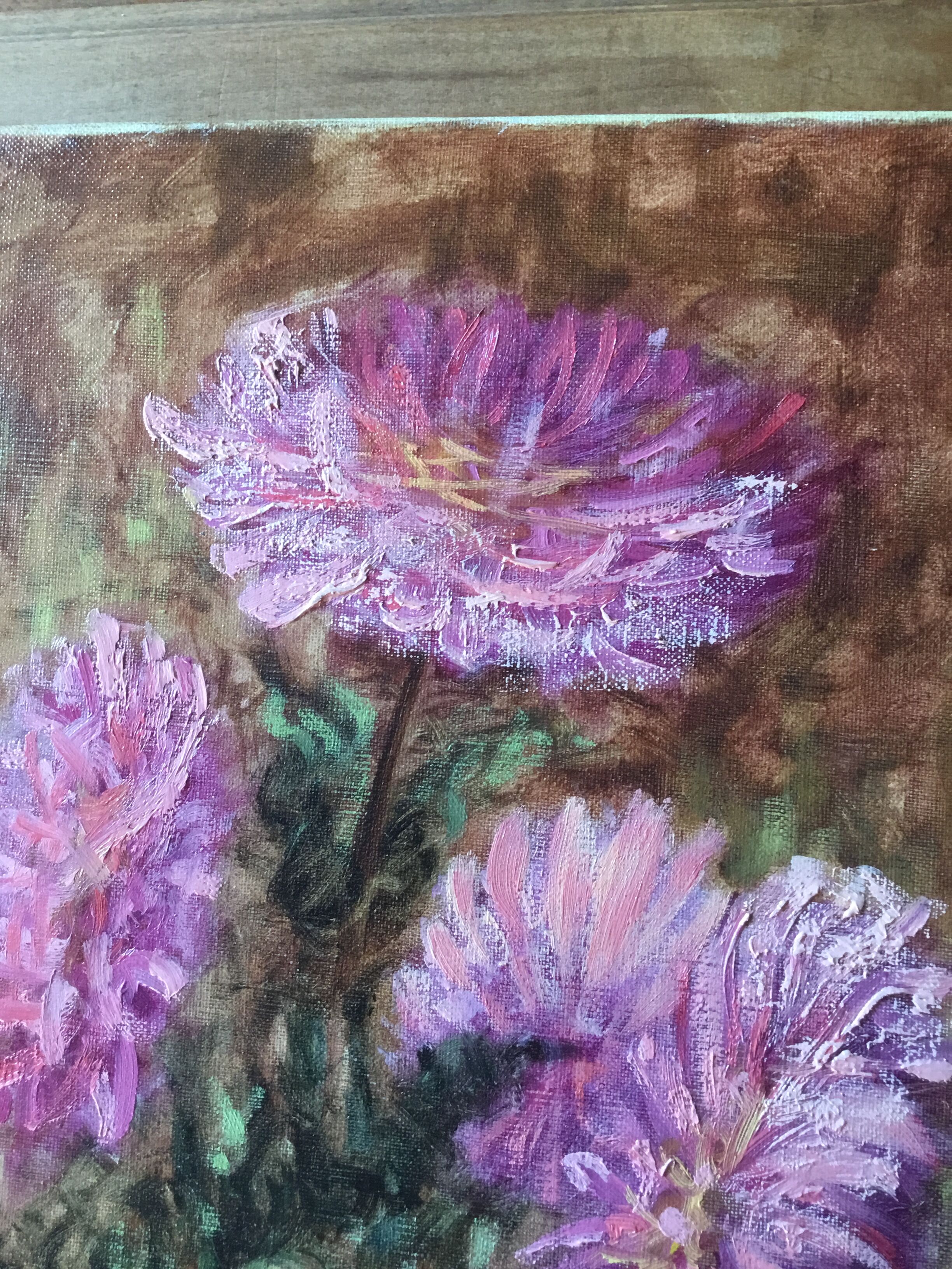 Huile sur toile « Dahlias »