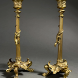 Pair of gilded bronze candlesticks decorated with lizards