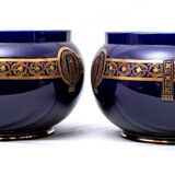 Paire de cache-pots - signée et numérotée sarreguemines - bleu cobalt foncé - xixème